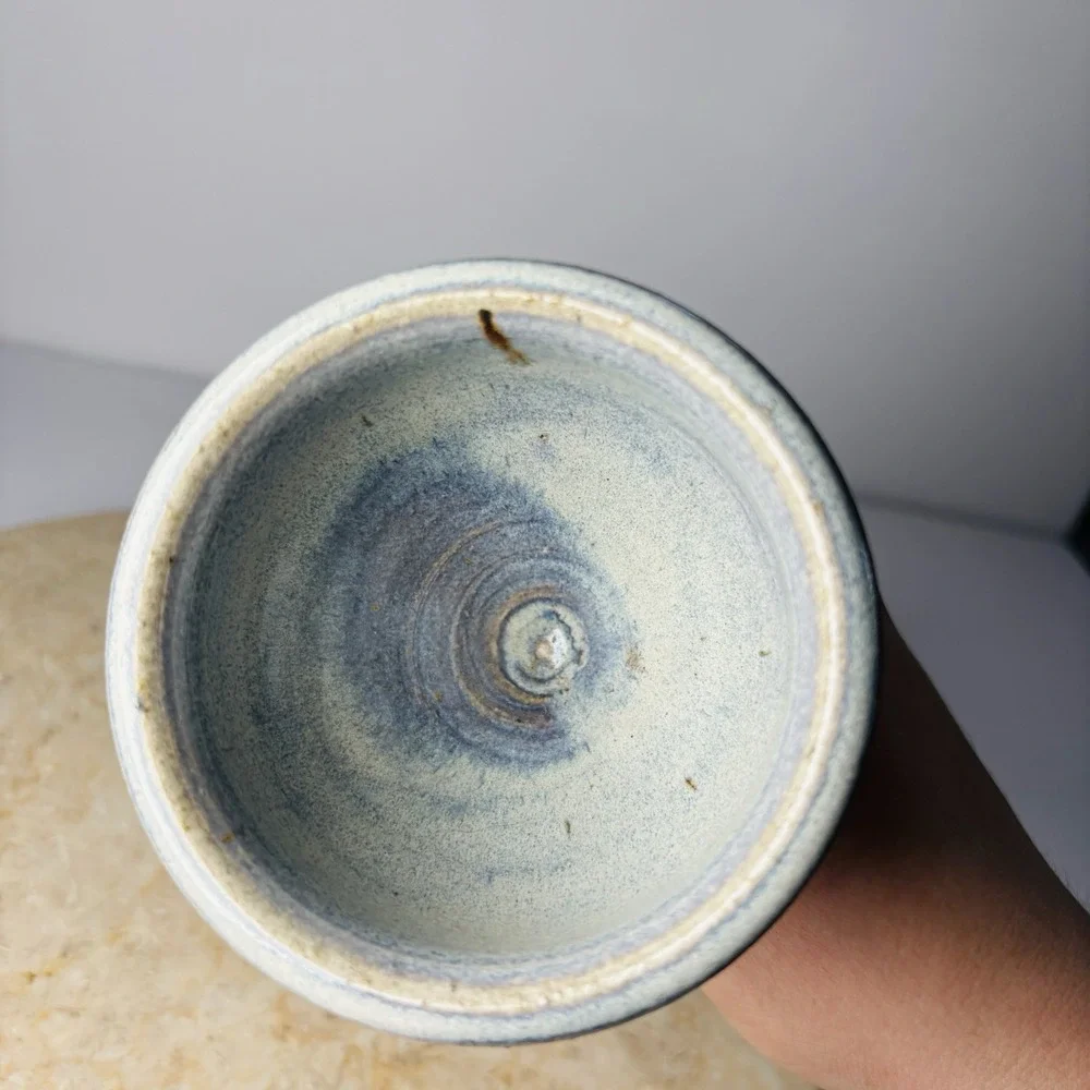 Handmade Pottery Candlestick Holder Blue Green Pillar Candles Goblet Style‎ Cup